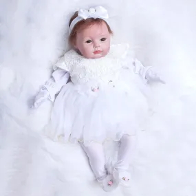 22 inch Newborn Dolls Lifelike Bebe 55cm Reborn Dolls White Dress Princess Silicone Baby Realistic Doll Kids Playmates (White)