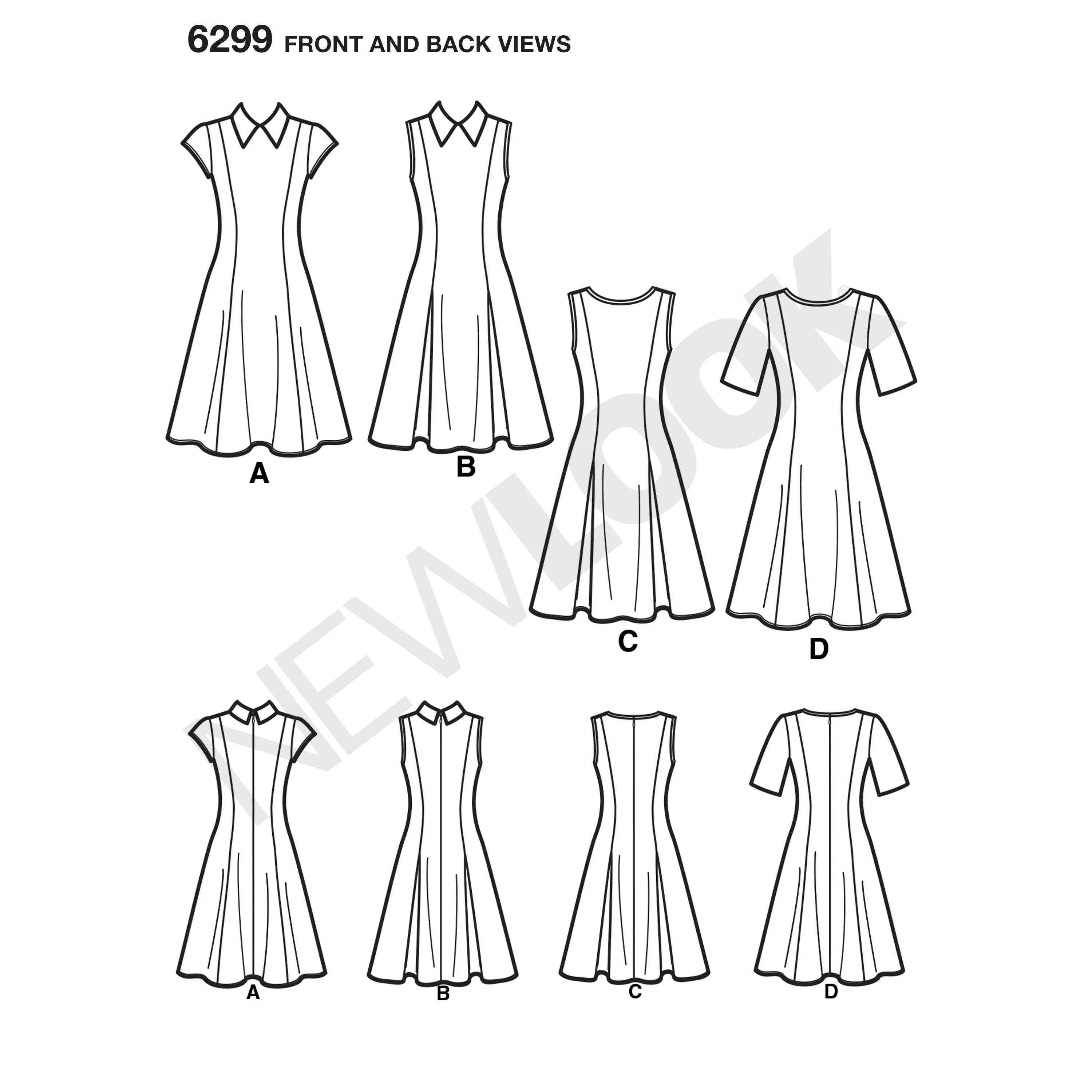 6299 Misses' Dress with Neckline & Sleeve Variations