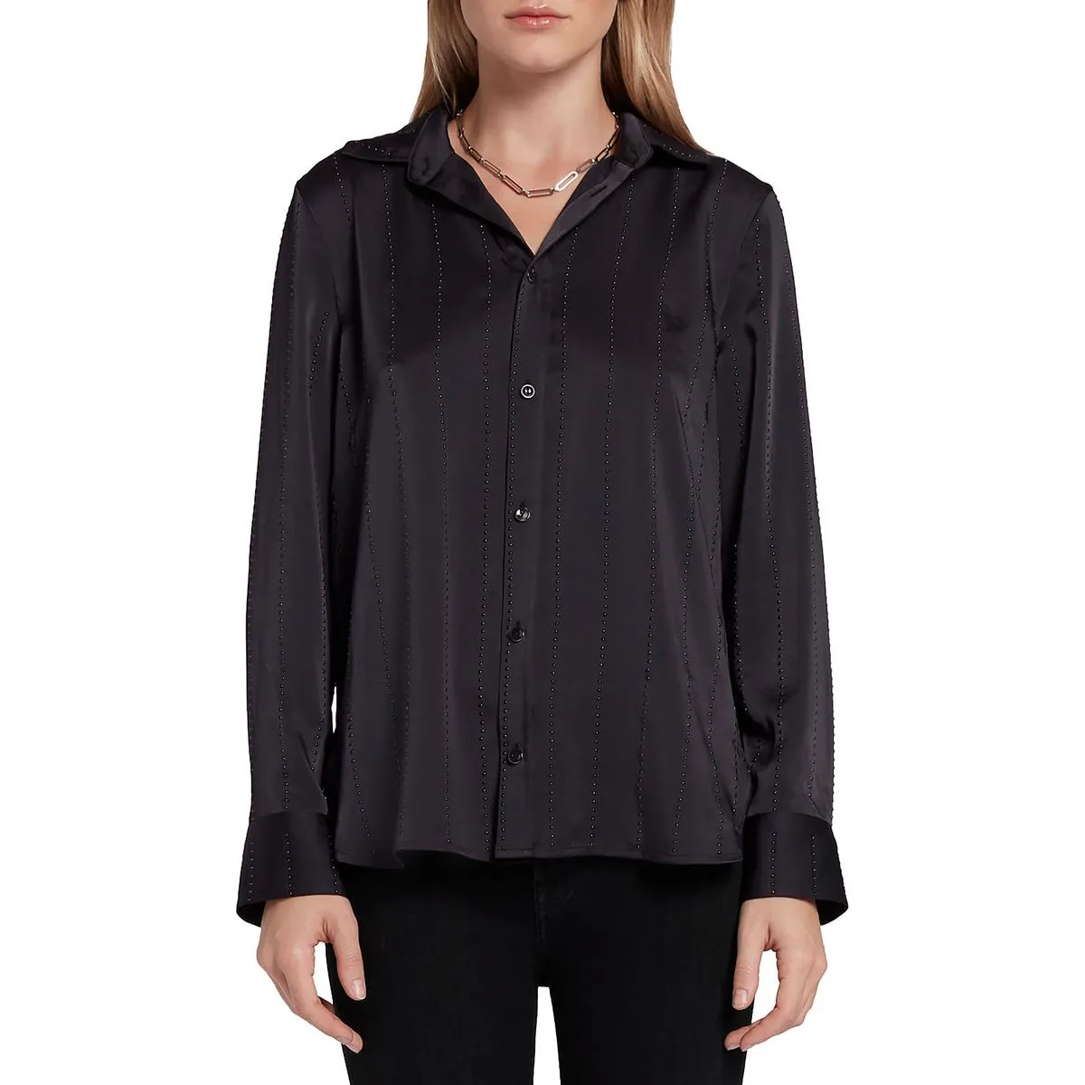 7 For All Mankind Womens Embellished Collared Button-Down Top