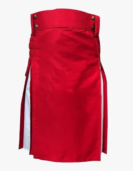 A WHITE AND RED HYBRID UTILITY KILT