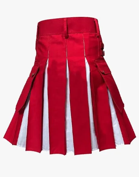 A WHITE AND RED HYBRID UTILITY KILT