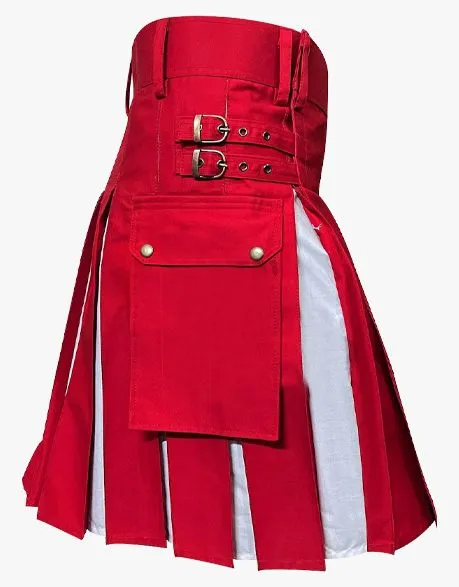 A WHITE AND RED HYBRID UTILITY KILT