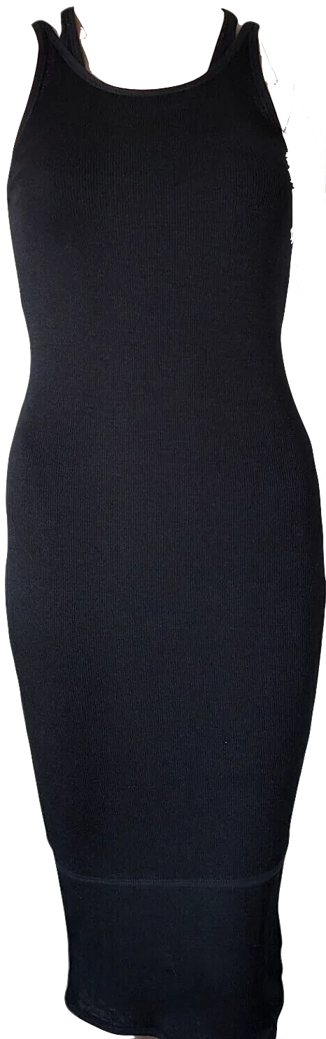 Acne Studios Sweden. Black Sweet Rib Layered BodyCon Racerback Midi Dress