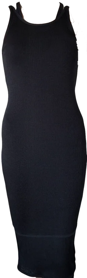 Acne Studios Sweden. Black Sweet Rib Layered BodyCon Racerback Midi Dress