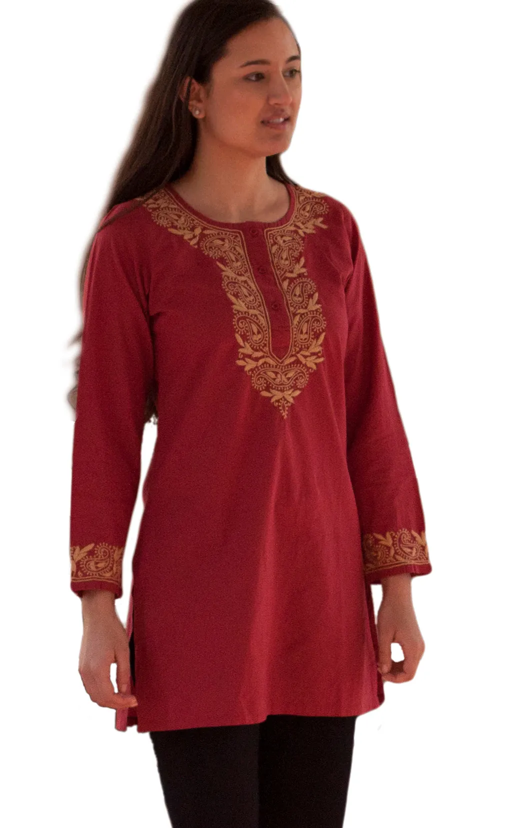 ADITI Pure Cotton Round Neck, Hand Embroidered Tunic, Kurti, Regular and Plus Sizes