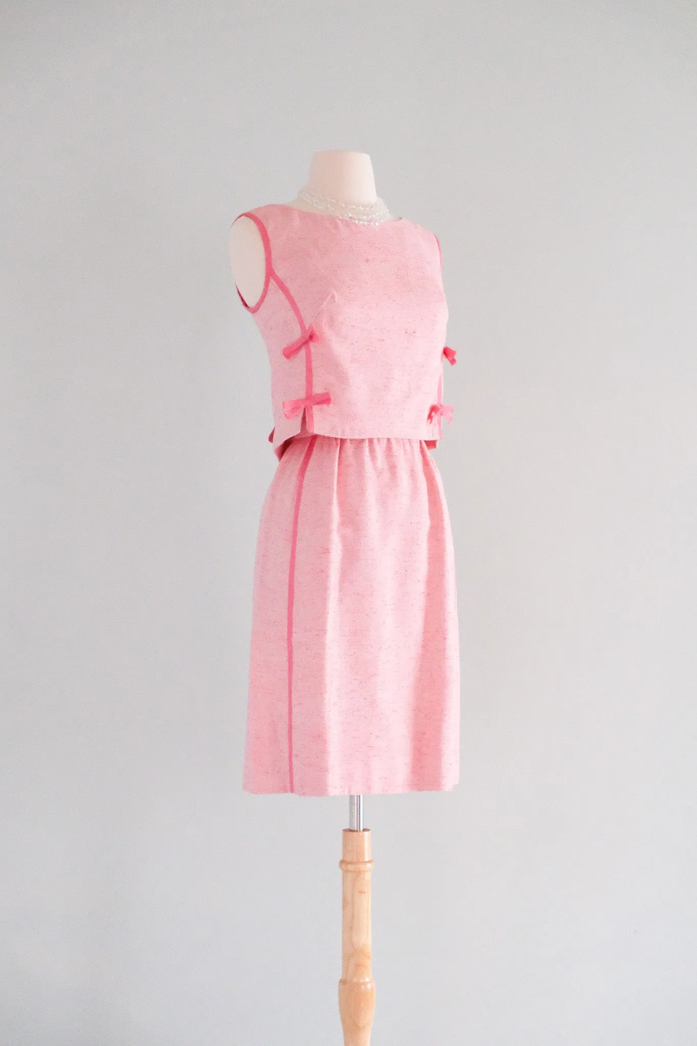 Adorable 1960's Bubblegum Pink Speckled Dress With Bows by Shannon Rodgers / Sz S