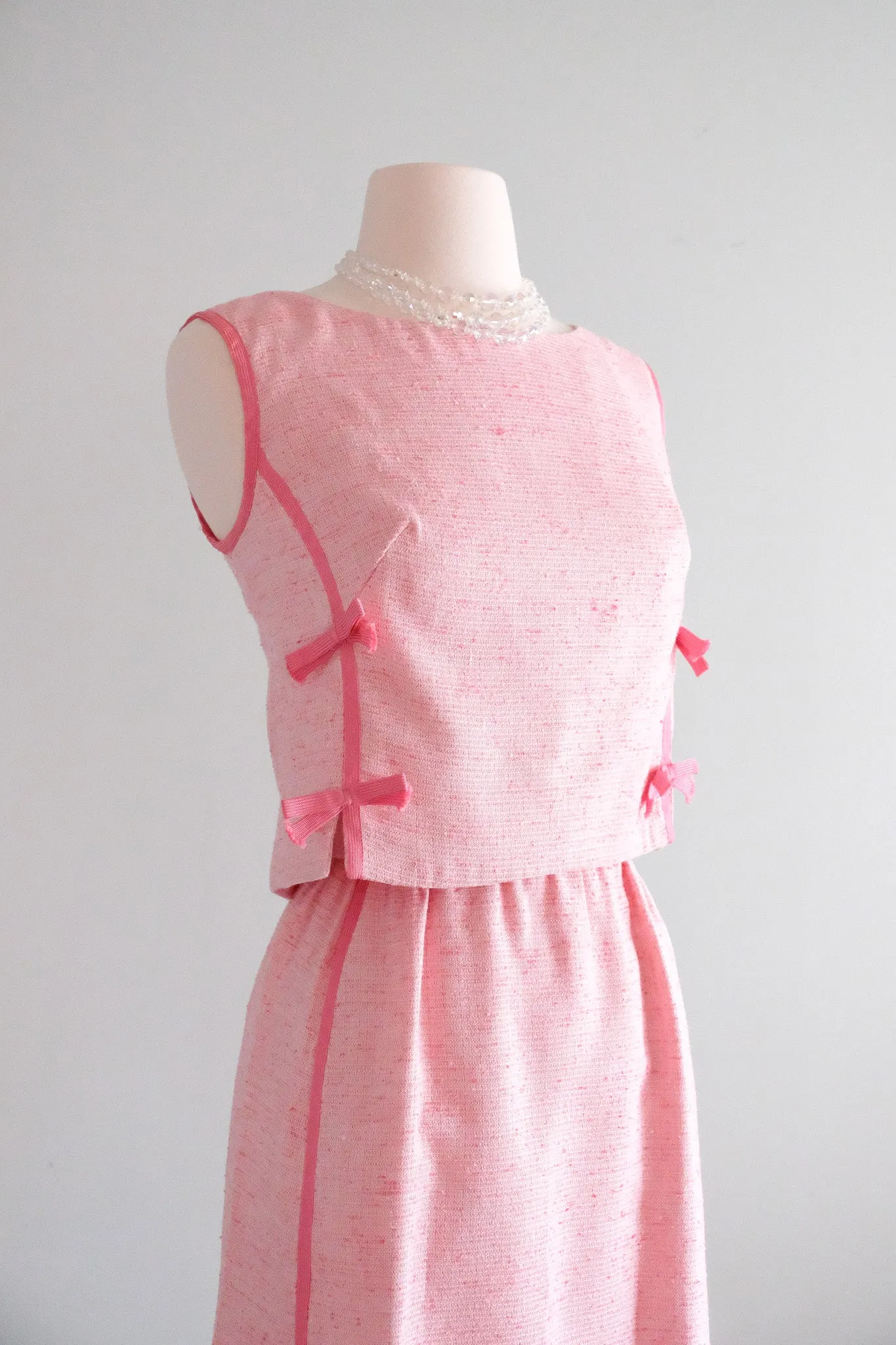 Adorable 1960's Bubblegum Pink Speckled Dress With Bows by Shannon Rodgers / Sz S