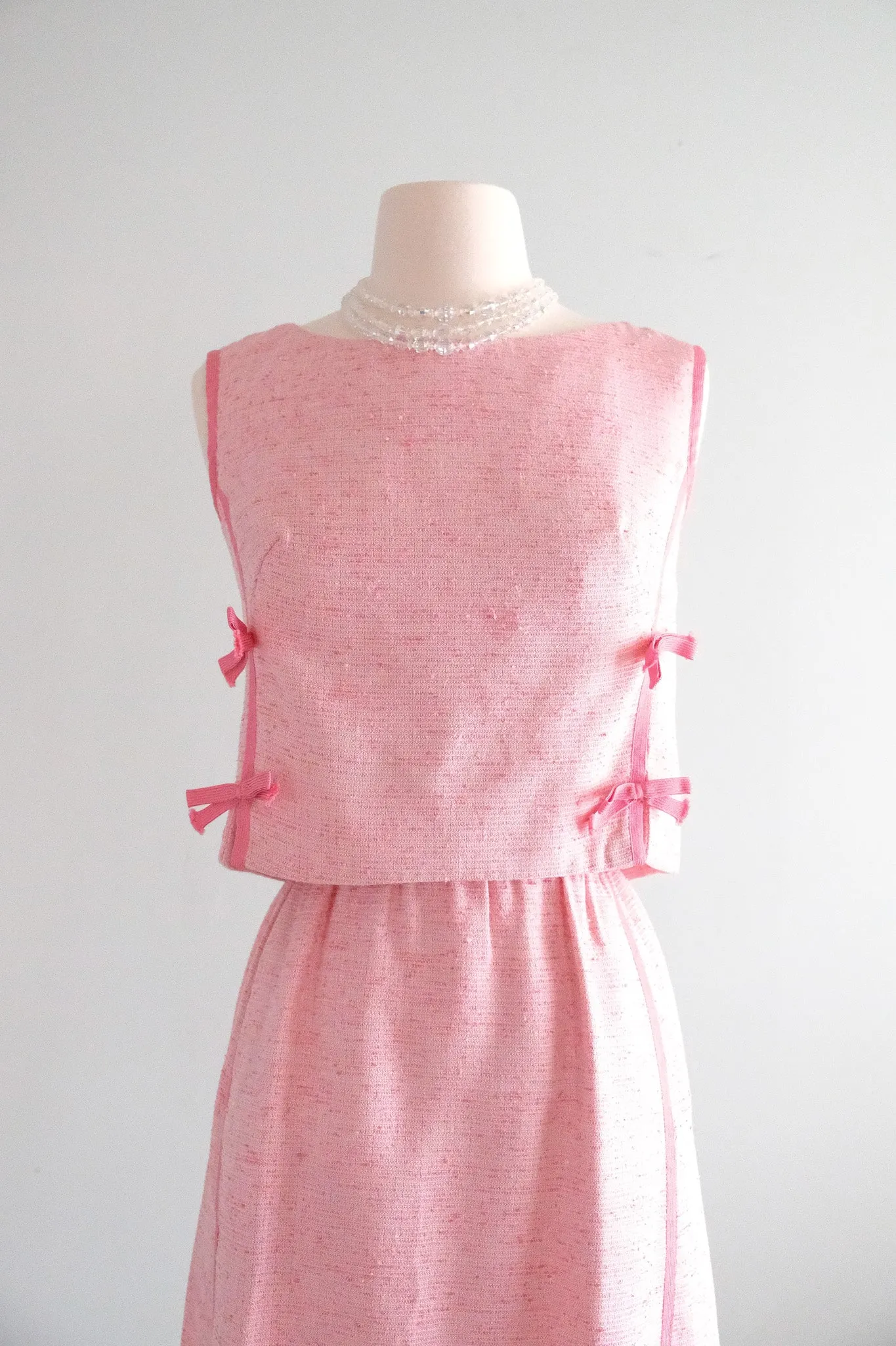 Adorable 1960's Bubblegum Pink Speckled Dress With Bows by Shannon Rodgers / Sz S