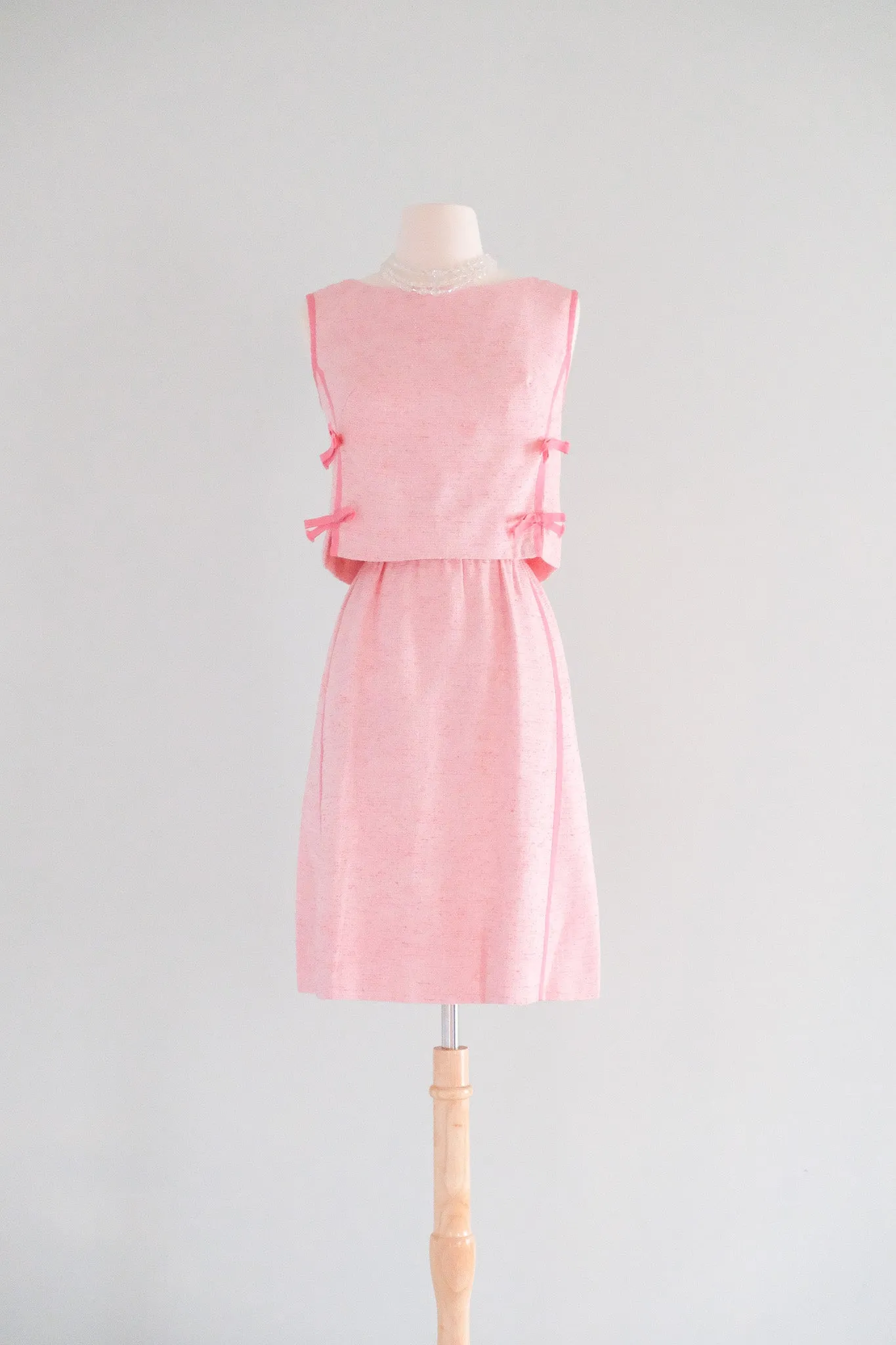 Adorable 1960's Bubblegum Pink Speckled Dress With Bows by Shannon Rodgers / Sz S