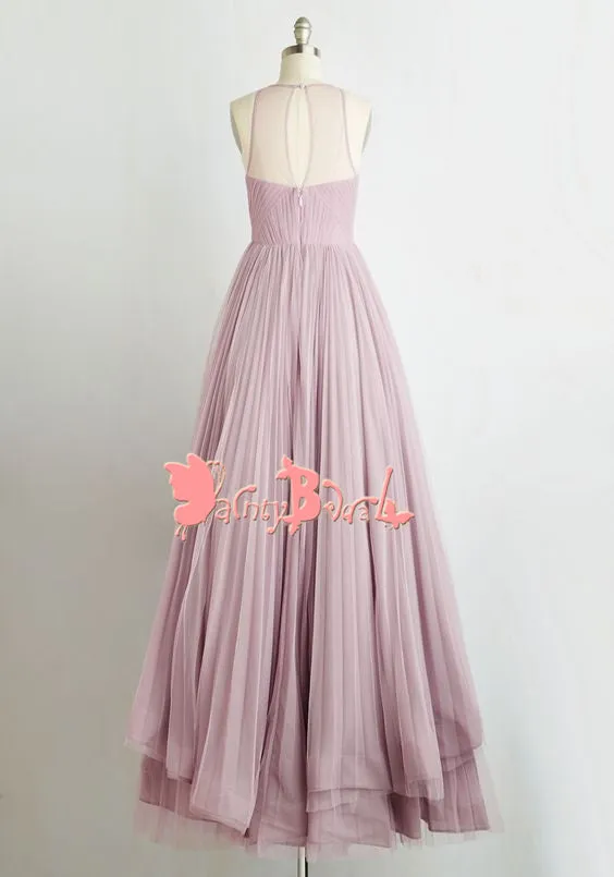 Affordable Light Purple Simple A-line Open Back Sweetheart Pleating Chiffon High Low Prom Dresses. DB1055