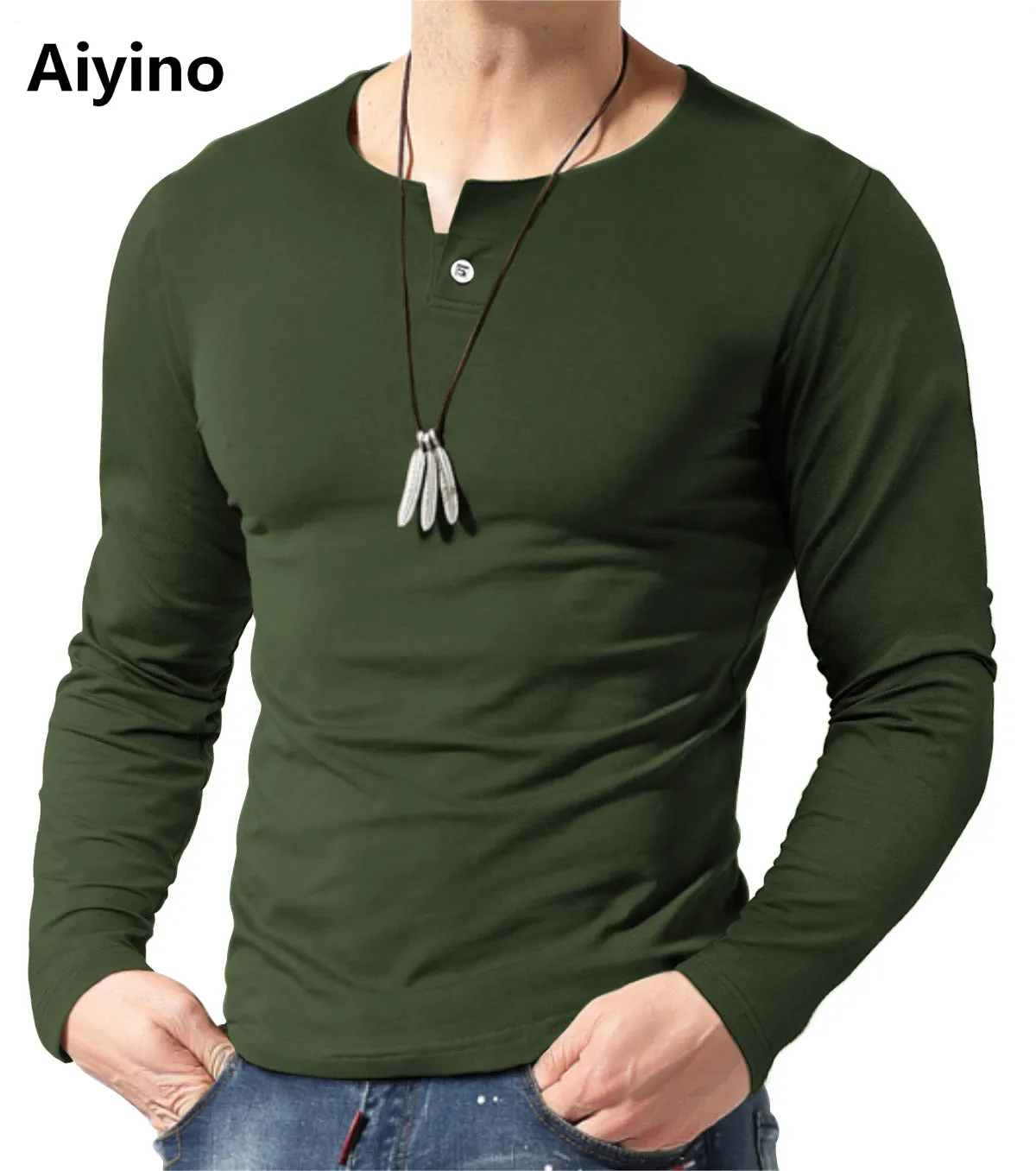 Aiyino Men's Casual Slim Fit Single Button Long Sleeve Placket Plain Henley Top T Shirts