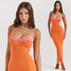 AKEMI ORANGE BODYCON MAXI Dress with STRAPS