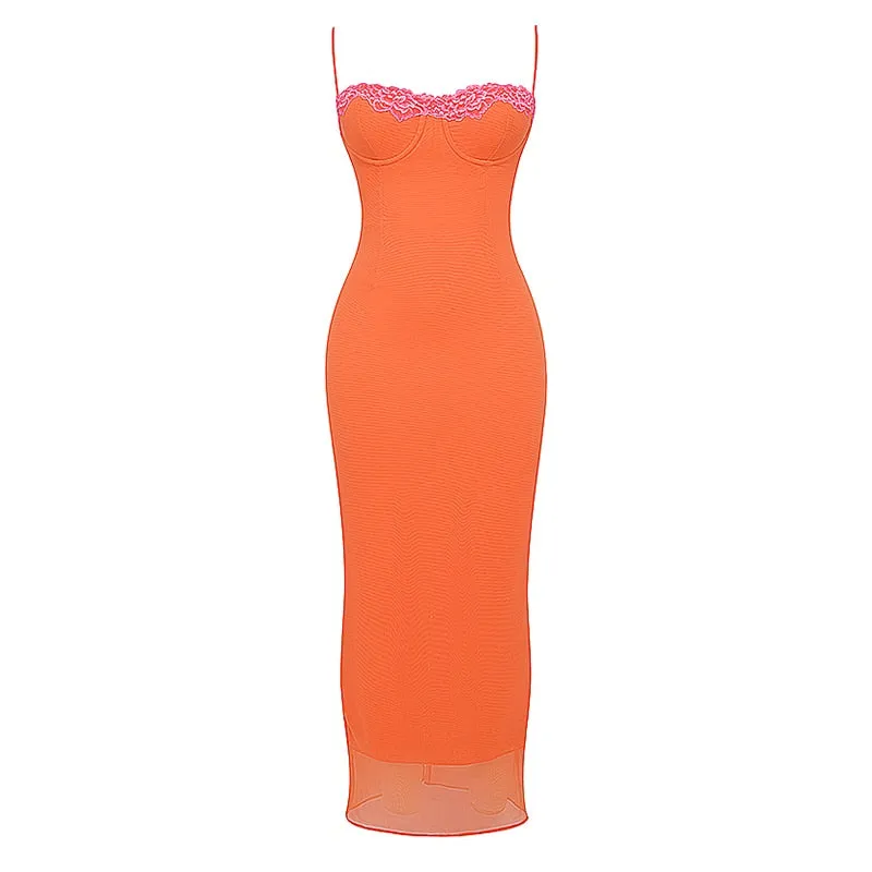 AKEMI ORANGE BODYCON MAXI Dress with STRAPS