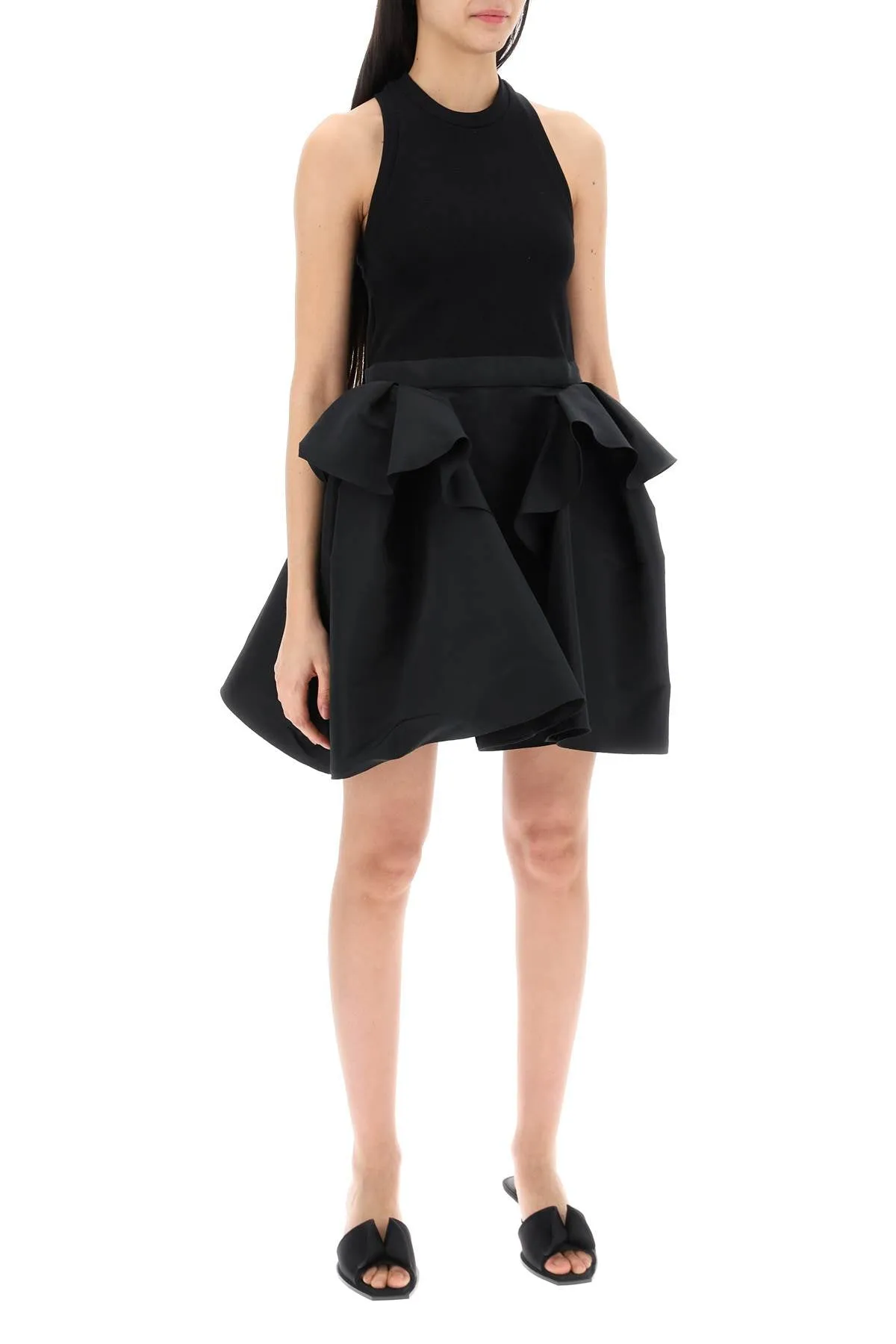 ALEXANDER MCQUEEN Black Sleeveless Hybrid Mini Dress for Women - SS24 Collection