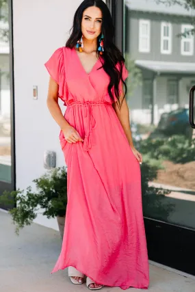 All For Fun Coral Pink Ruffled Maxi Dress