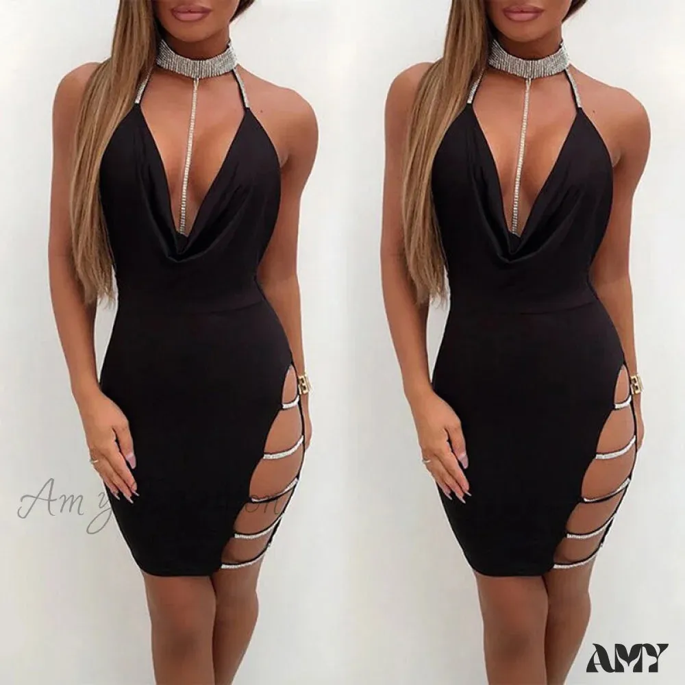 Amy Fashion - Backless Metallic Bandage Club Bodycon Dress