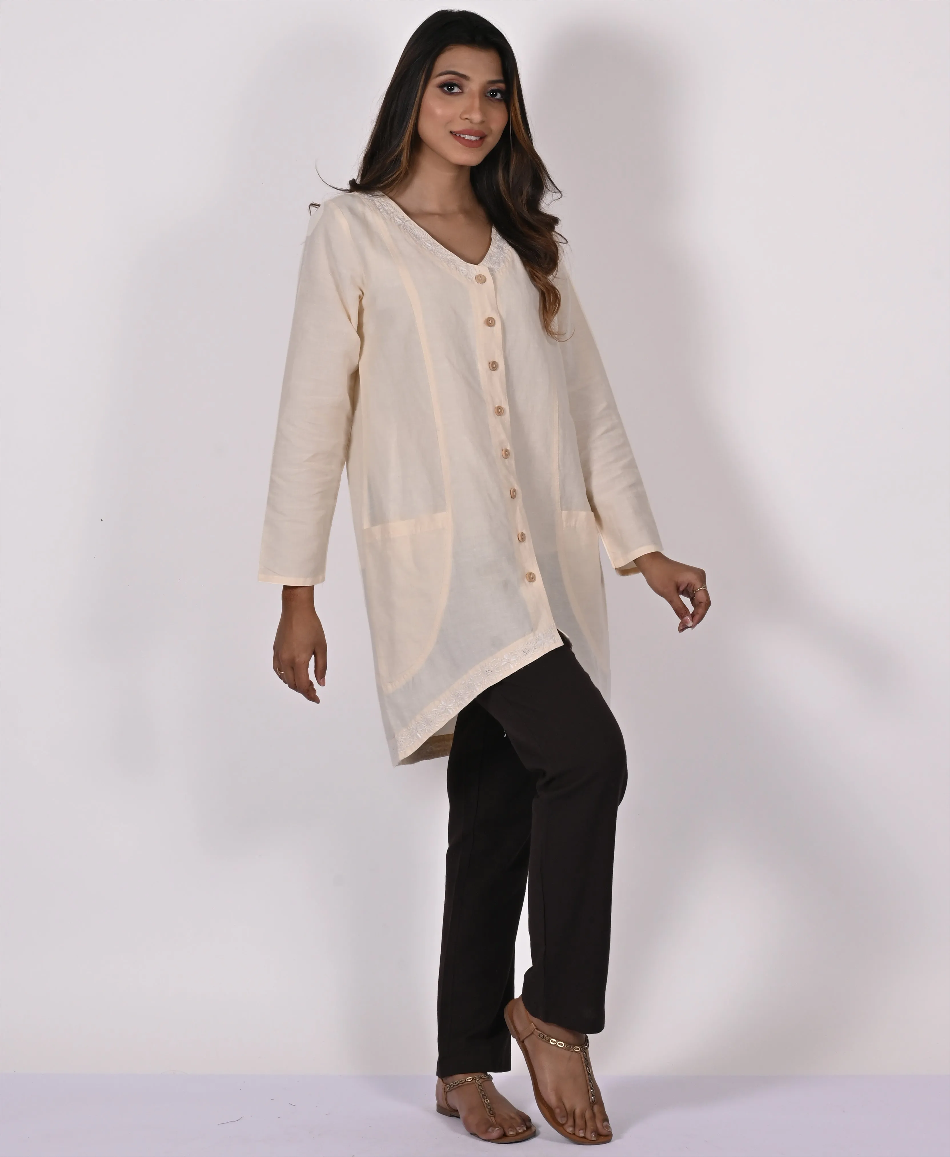 ANITA Linen-Cotton Hand Embroidered Tunic Dress: Made to Order/Customizable