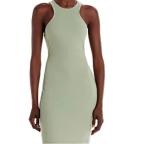 AQUA Ladies Sage Green Racer Ribbed Bodycon Midi Dress, Size Medium, NWT!