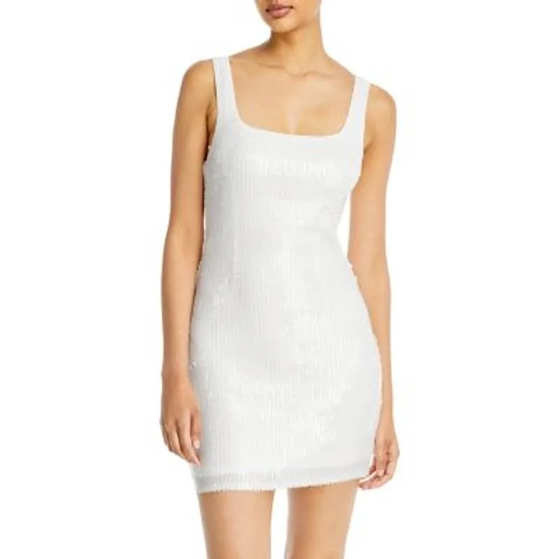 AQUA Ladies Sleeveless White Sequin Bodycon Mini Dress