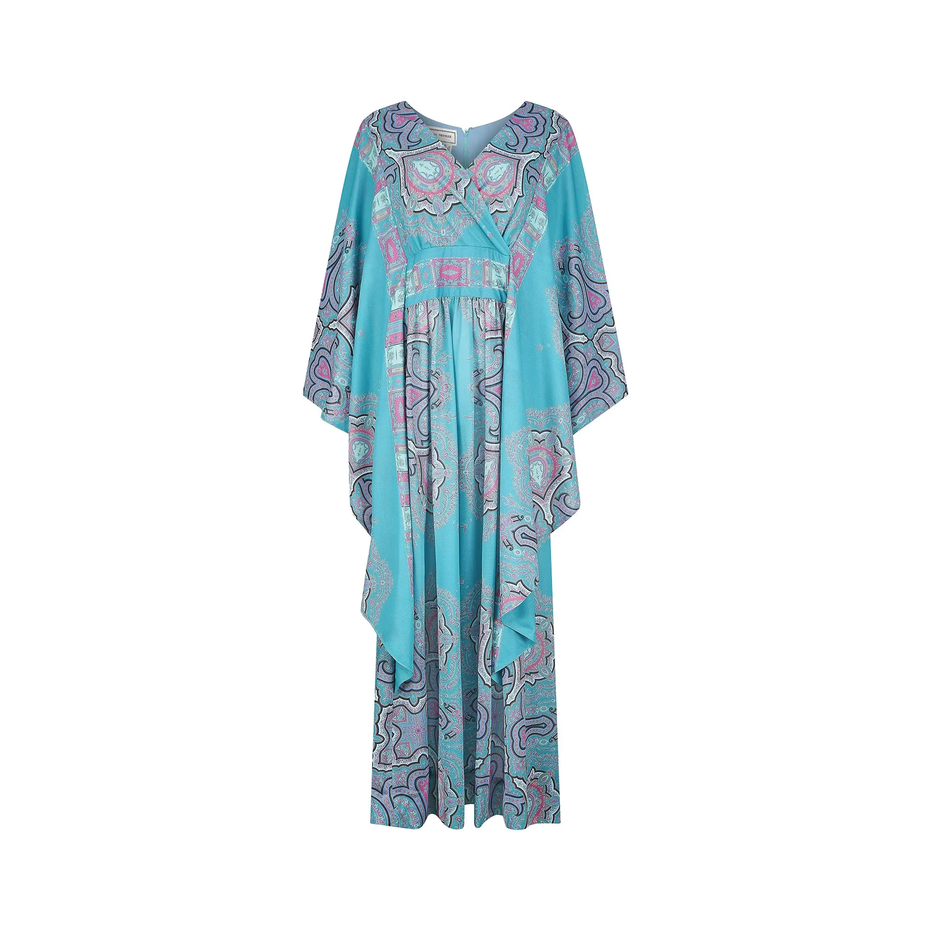 ARCHIVE - 1970s John Neville Turquoise Paisley Print Maxi Dress