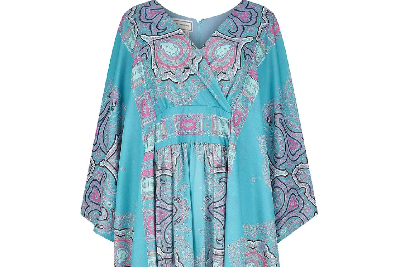 ARCHIVE - 1970s John Neville Turquoise Paisley Print Maxi Dress