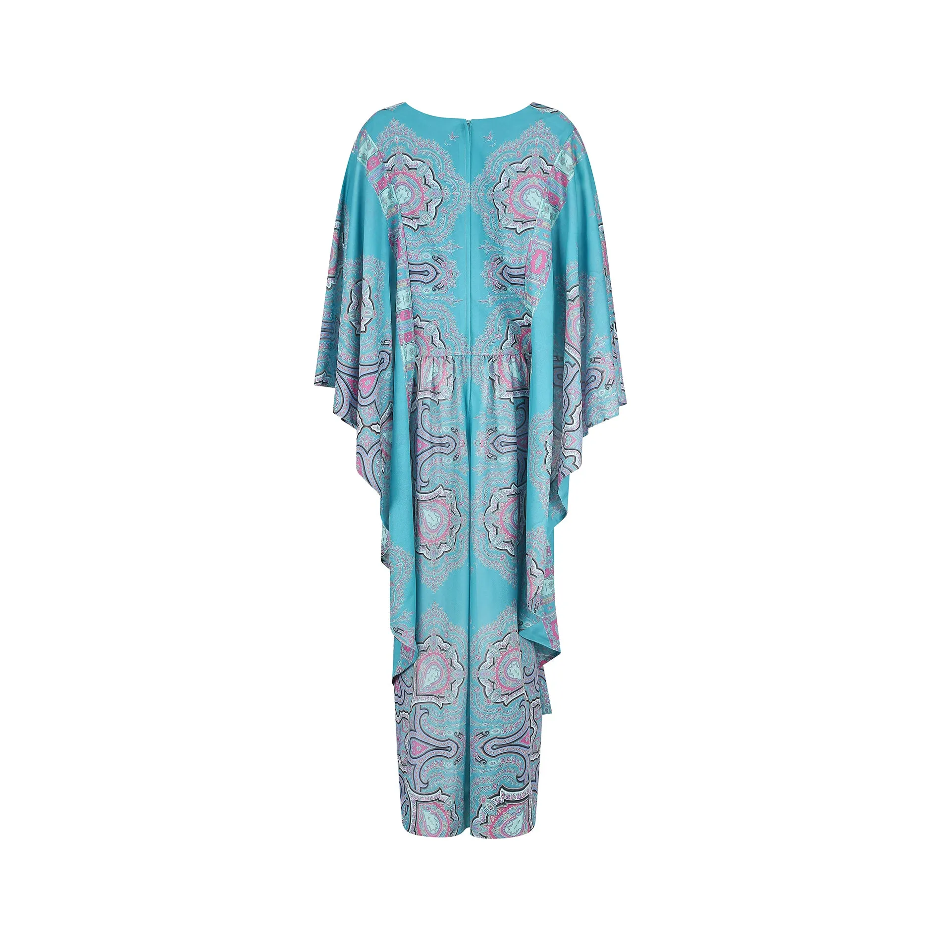 ARCHIVE - 1970s John Neville Turquoise Paisley Print Maxi Dress