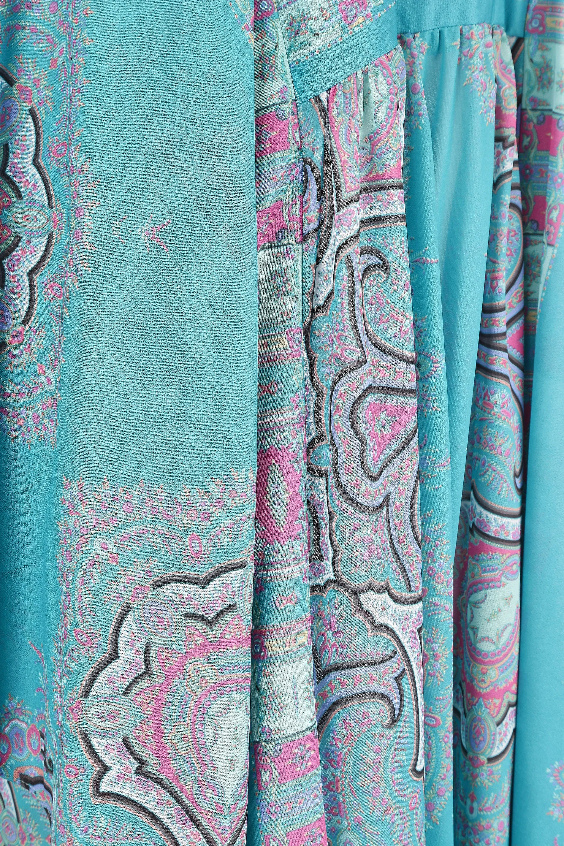 ARCHIVE - 1970s John Neville Turquoise Paisley Print Maxi Dress