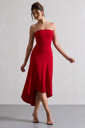 Ariela | Red Bandeau High-Low Midi Dress