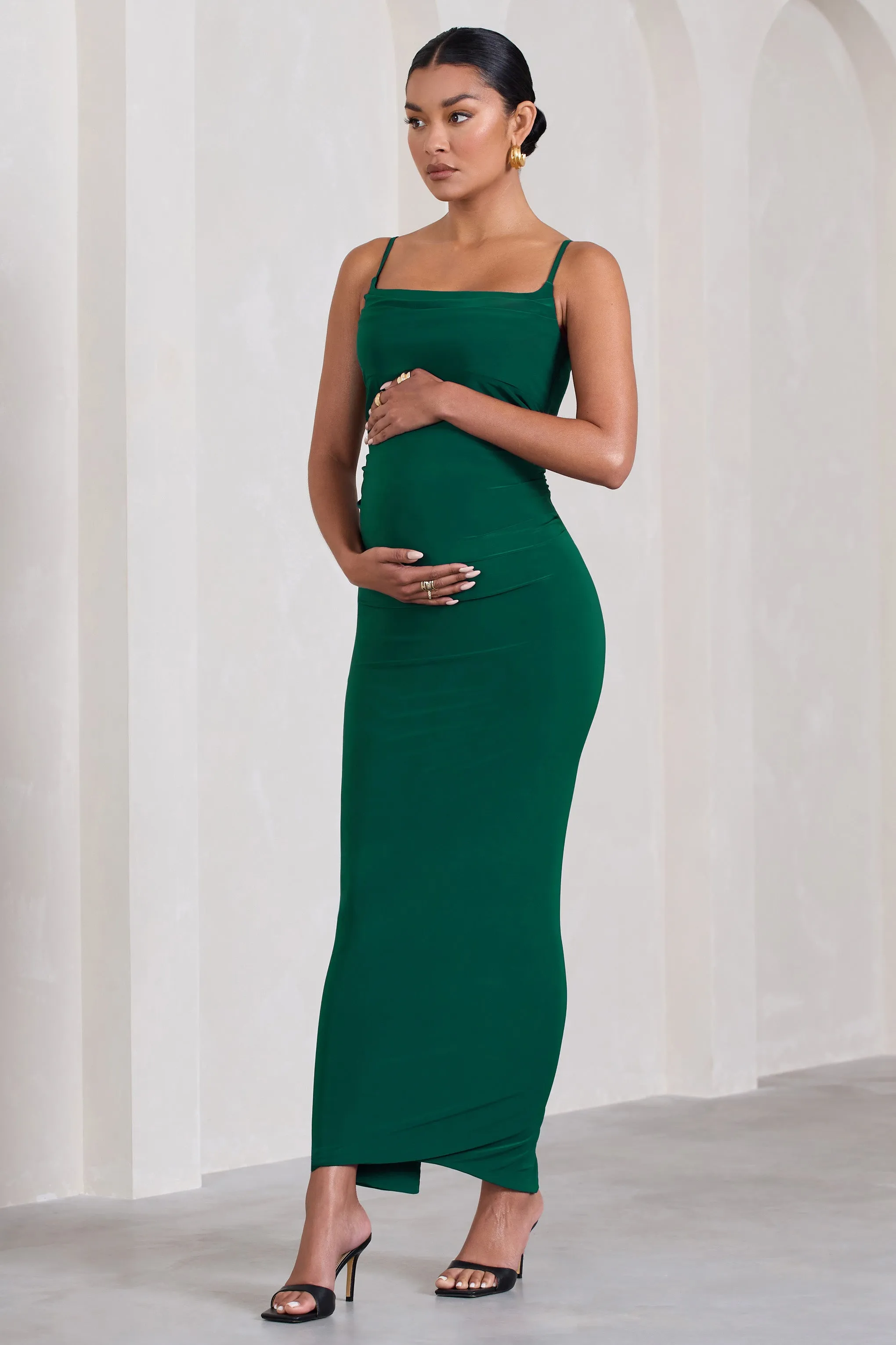 Azalea | Bottle Green Strappy Square-Neck Maternity Maxi Dress