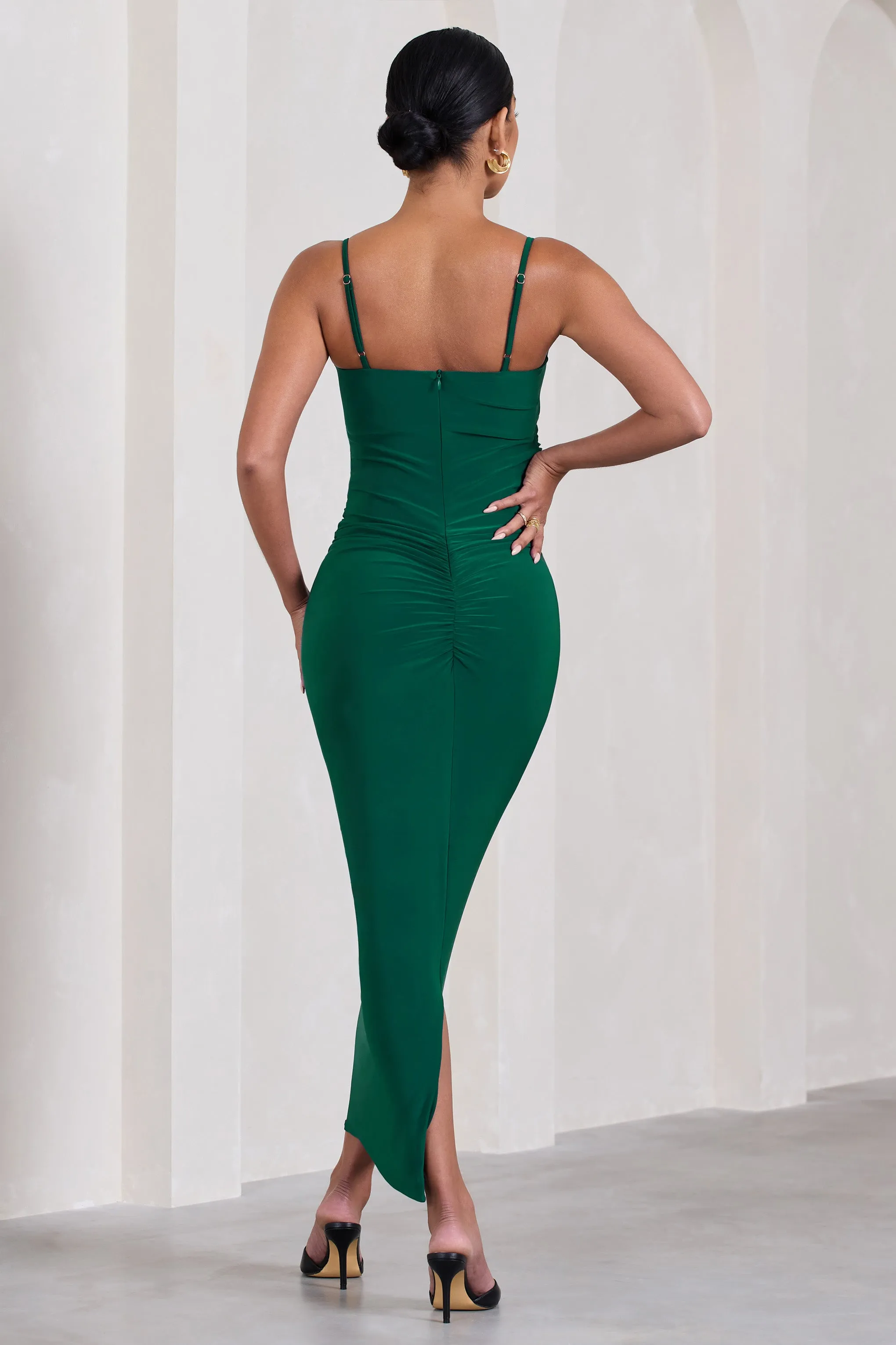 Azalea | Bottle Green Strappy Square-Neck Maternity Maxi Dress