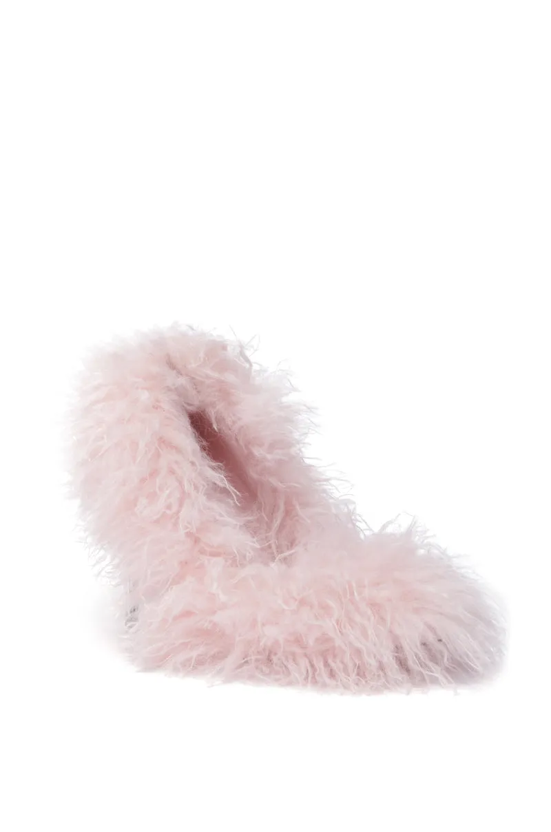 AZALEA WANG JAMEELA PINK FUR STILETTO PUMP