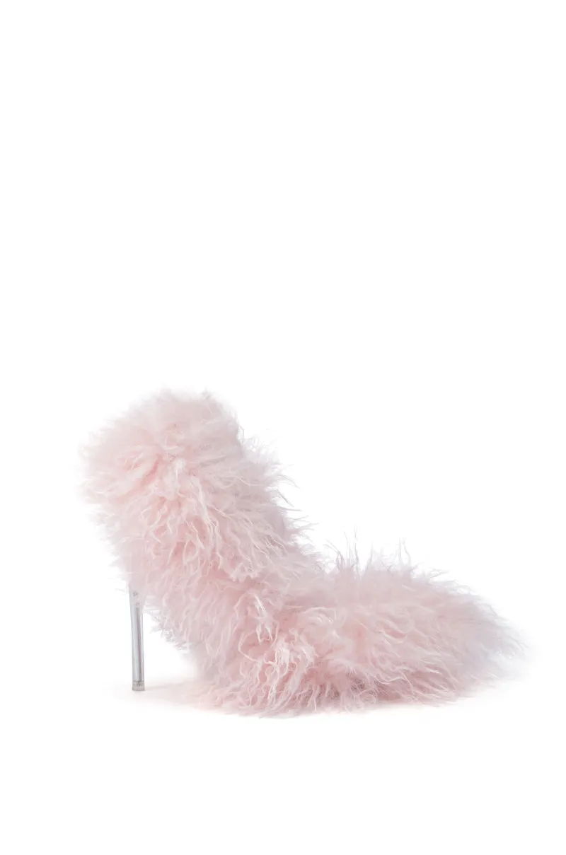 AZALEA WANG JAMEELA PINK FUR STILETTO PUMP