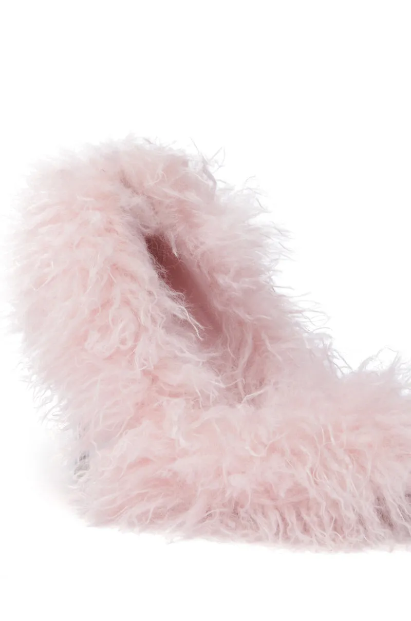 AZALEA WANG JAMEELA PINK FUR STILETTO PUMP