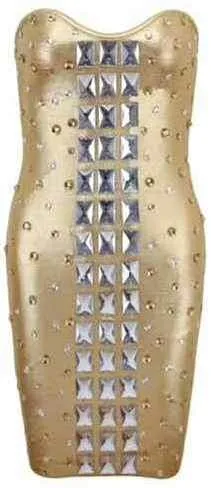 Bead-Embellished Strapless Gold Bodycon Tube Mini Dress