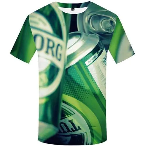 Beer T-shirt Men Metal Tshirt Anime Character Tshirts Novelty Green Shirt Print Harajuku T-shirts 3d Short Sleeve summer