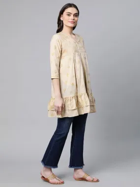 Beige & Gold Cotton Printed Tunic