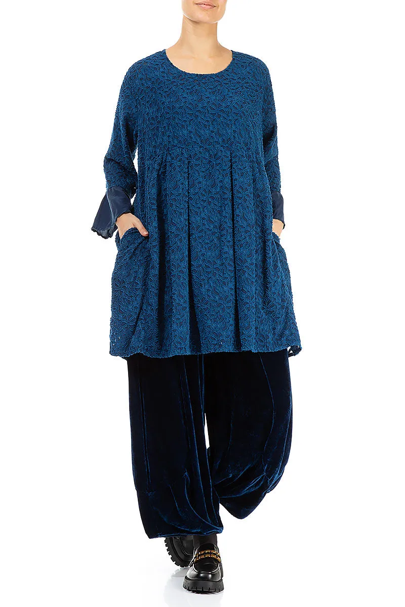 Bell Sleeve Floral Blue Silk Tunic