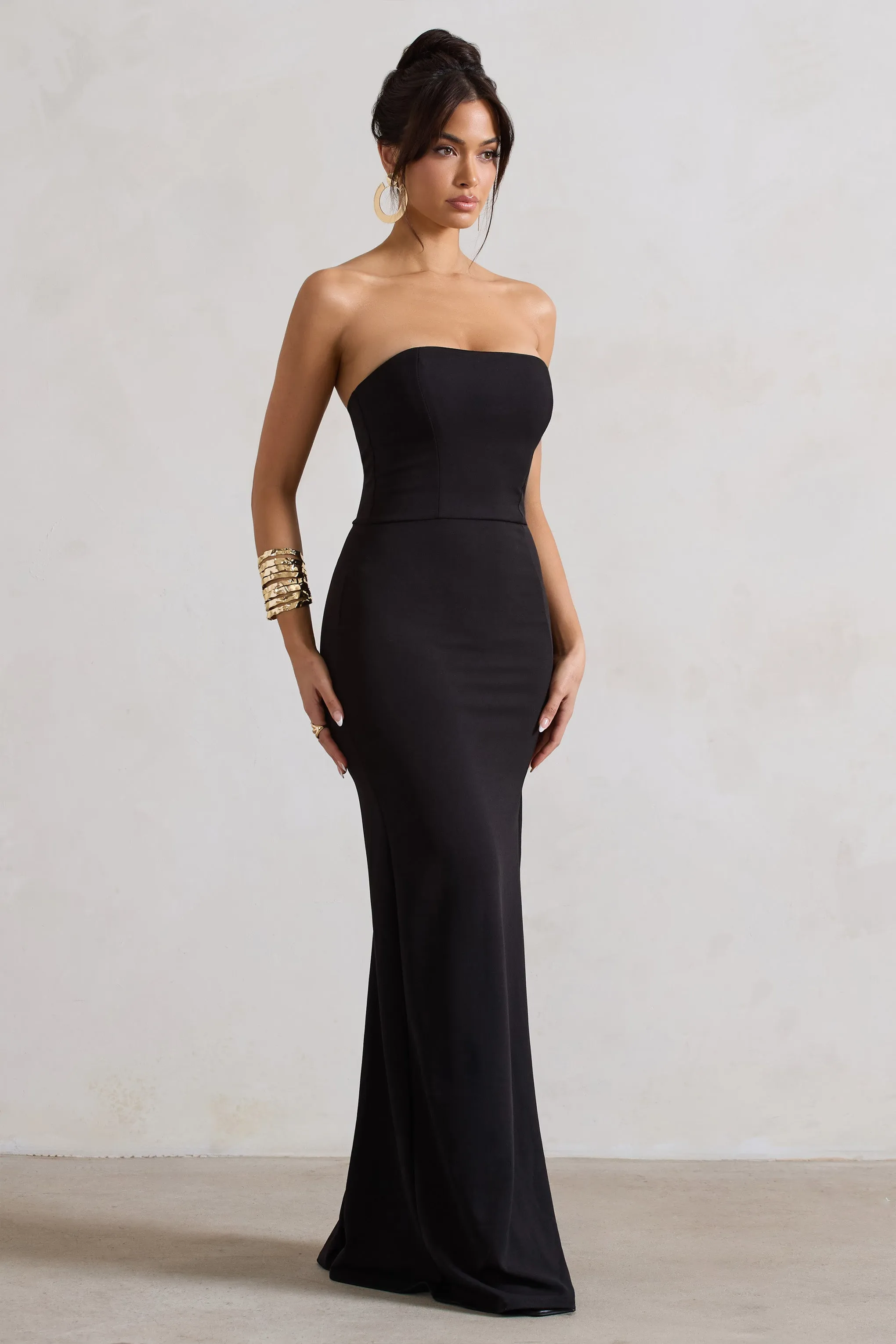 Belle of The Ball | Black Bandeau Maxi Dress With Split Hem