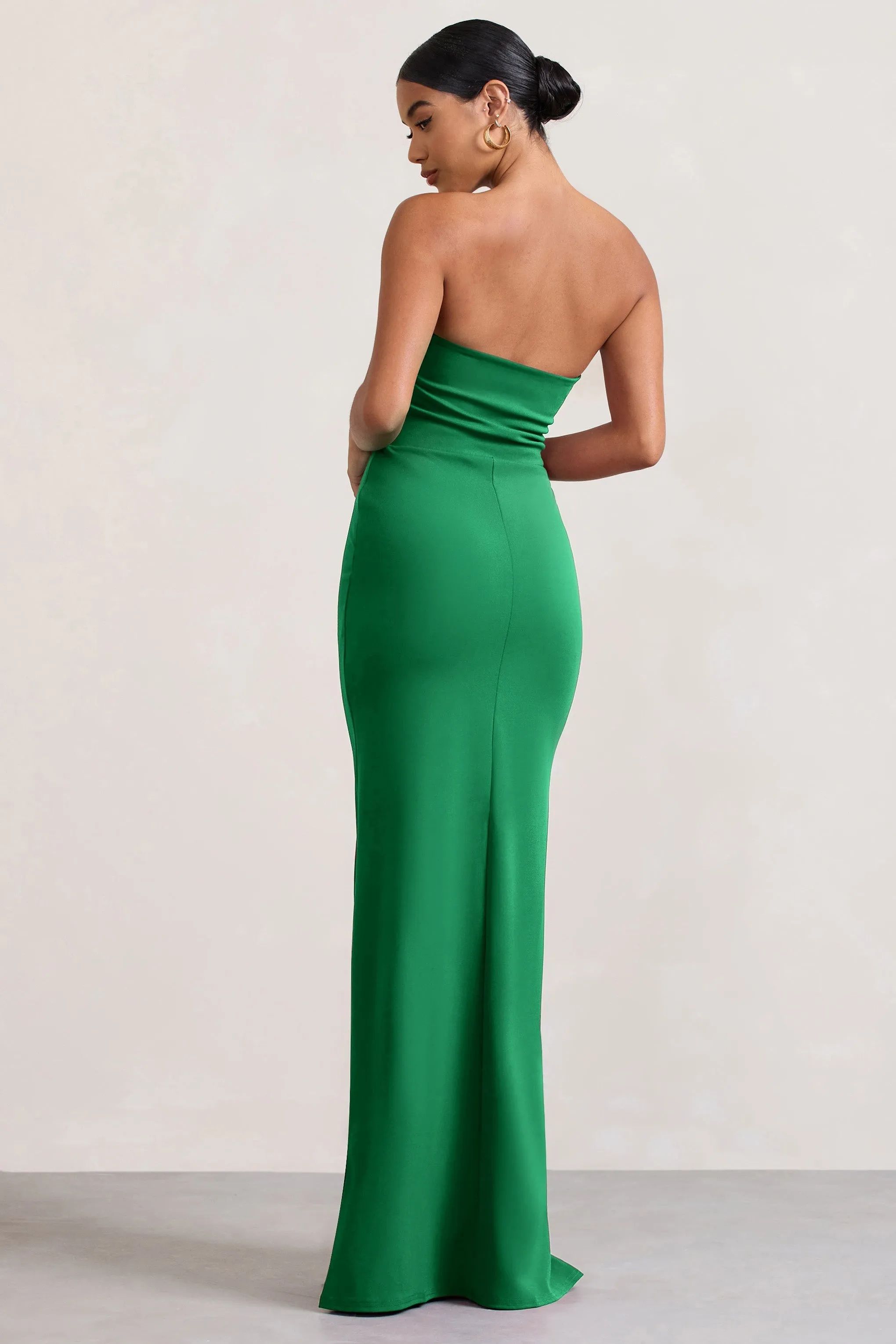 Belle of The Ball | Emerald Green Bandeau Maxi Dress With Split Hem