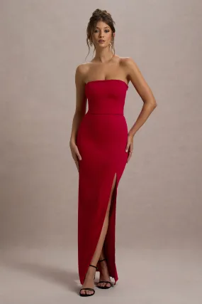 Belle of The Ball | Red Bandeau Maxi Dress With Split Hem