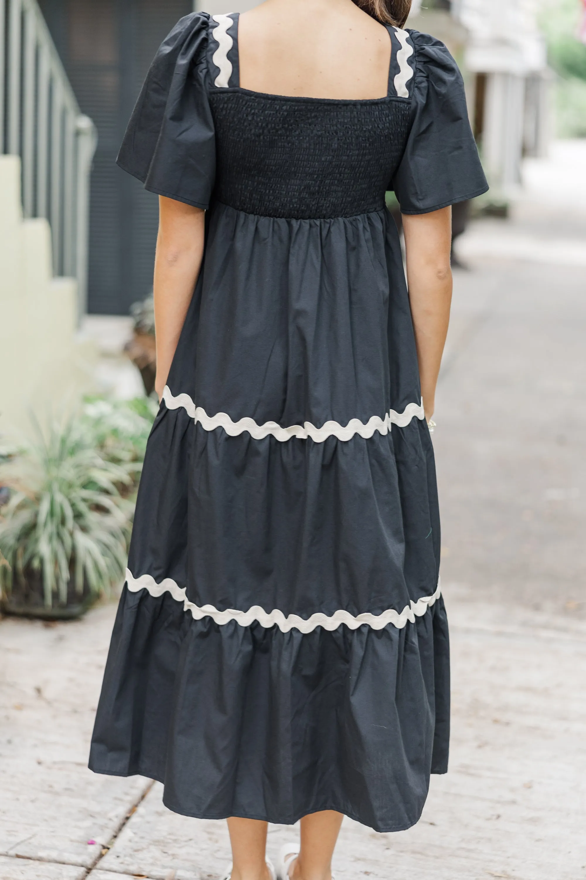 Better Than You Know Black Rickrack Midi Dress