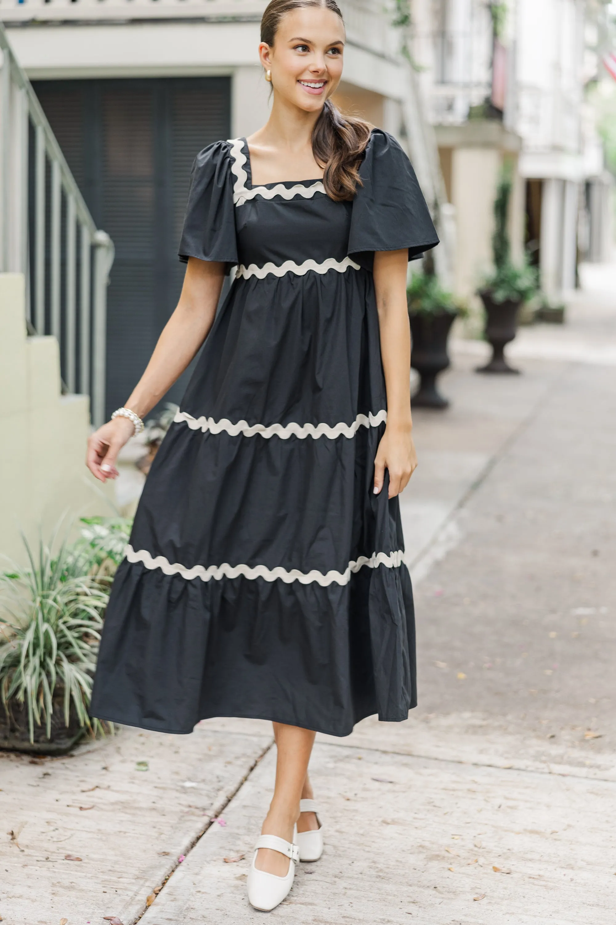 Better Than You Know Black Rickrack Midi Dress