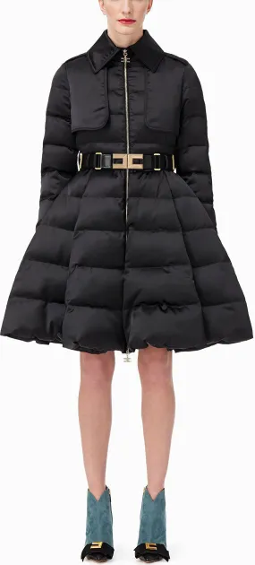 Black Quilted Coat with Belt