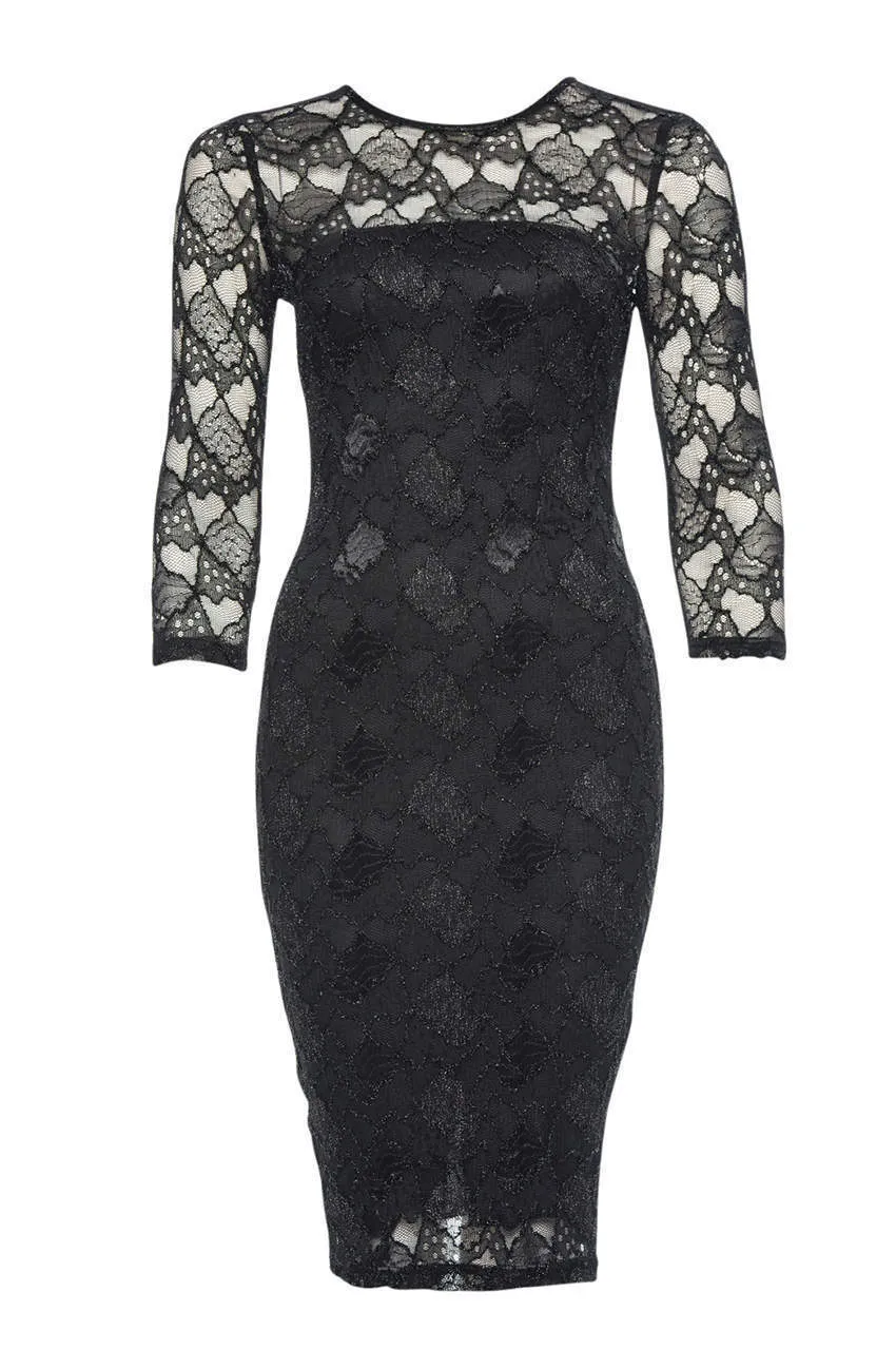 Black Sequin 3/4 Sleeve Bodycon Dress