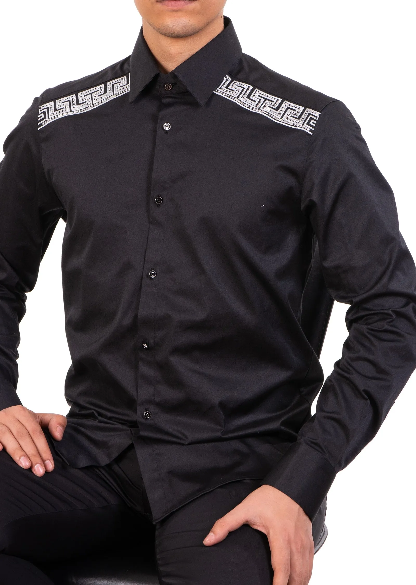 Black Silver Shoulder Rhinestone Shirt