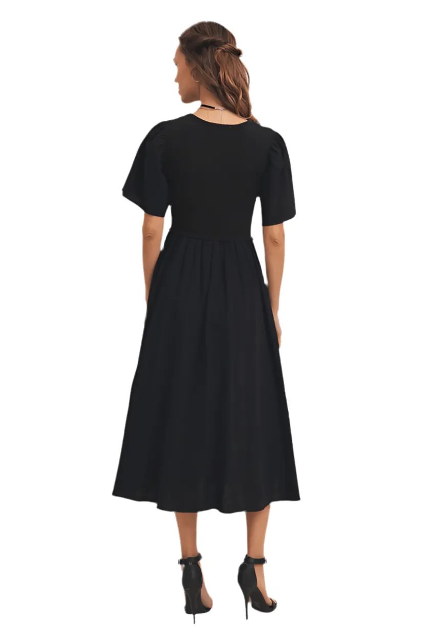 Black sweater top tiered midi dress