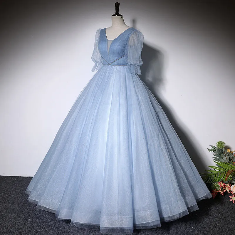 Blue evening dress new long ball gown tulle prom dress      fg145