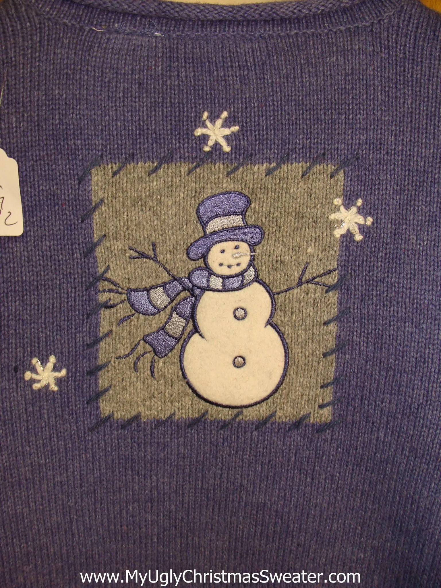 Blue Light Up Ugly Xmas Sweater with Festive Snowmen