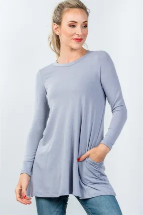 Blue Long Sleeve Back Keyhole Tunic Top / 3-2-1