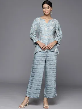 Blue Printed Silk Blend Co-Ords